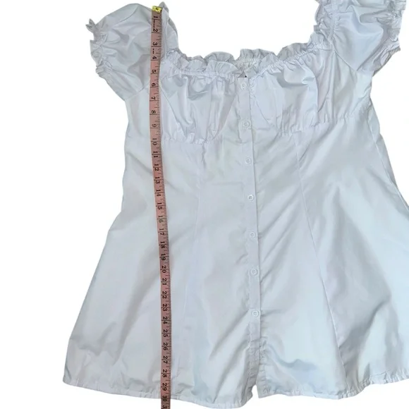 PrettyLittleThing Plus White Button Front Puff Sleeve Shift Dress 14 - Picture 10 of 12